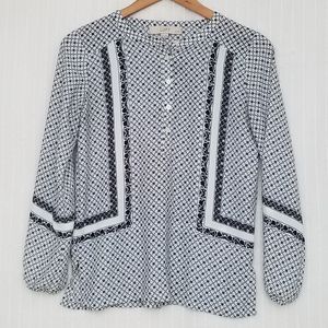 LOFT Black and White Patterned Blouse